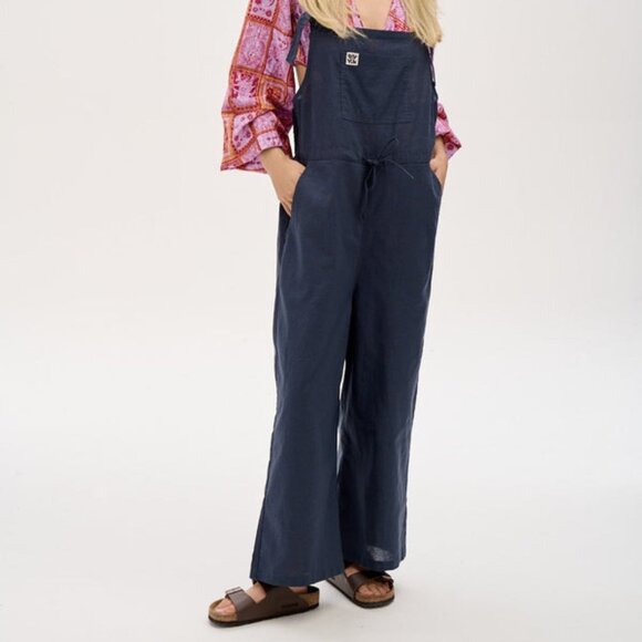 Lucy & Yak Emmy Dungaree: Organic Cotton & Linen (Navy Blue) - Picture 8 of 10